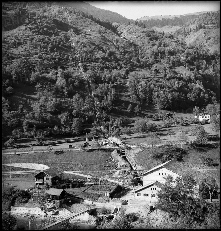 Building site of the Aletsch power station near Mörel 1949