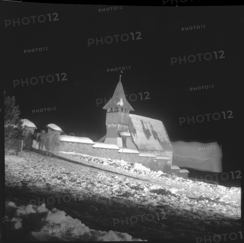 Mountain church at night, Arosa 1958