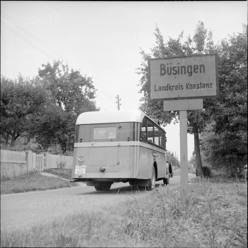 Swiss post bus in Büsingen; 1955