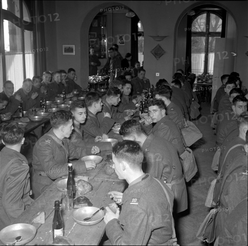 Dinner at recruit training, Morges 1955