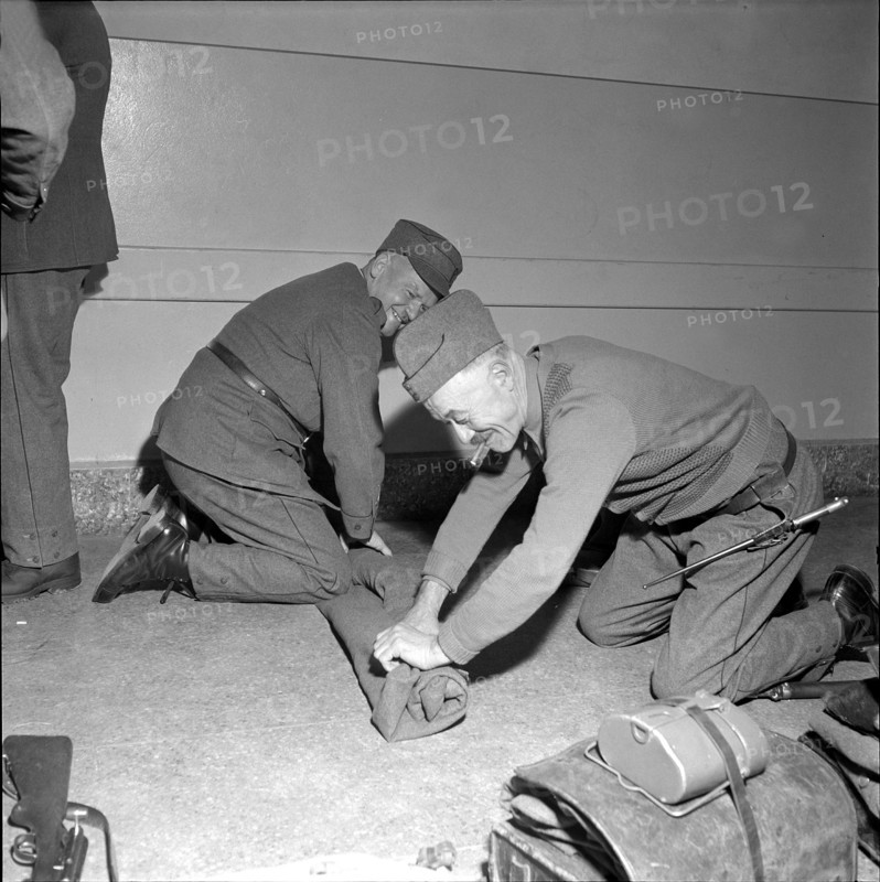 Sixty year old soldiers being discharged, La Sarraz 1954