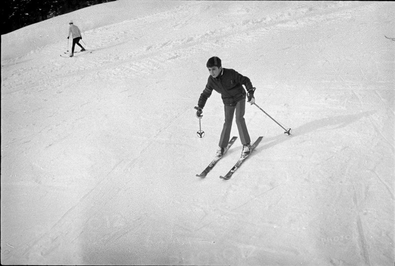 Reza Cyrus Pahlavi of Persia learns how to ski, St. Moritz 1970