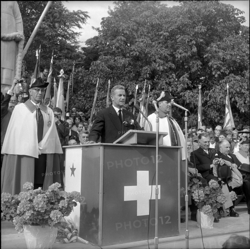 Roger Bonvin, newly elected federal councilor visiting Sion; 1962