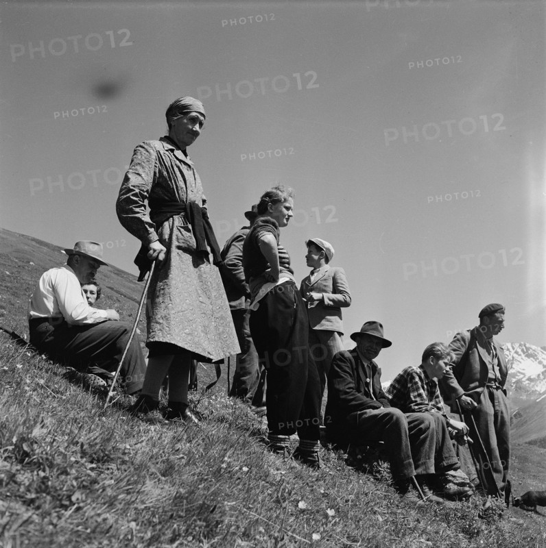Farmers watch the cattle in the mountain pastures, 1955