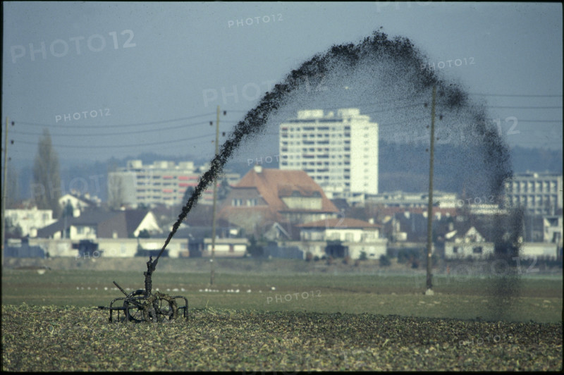 Sludge sprayer on a meadow, 1980