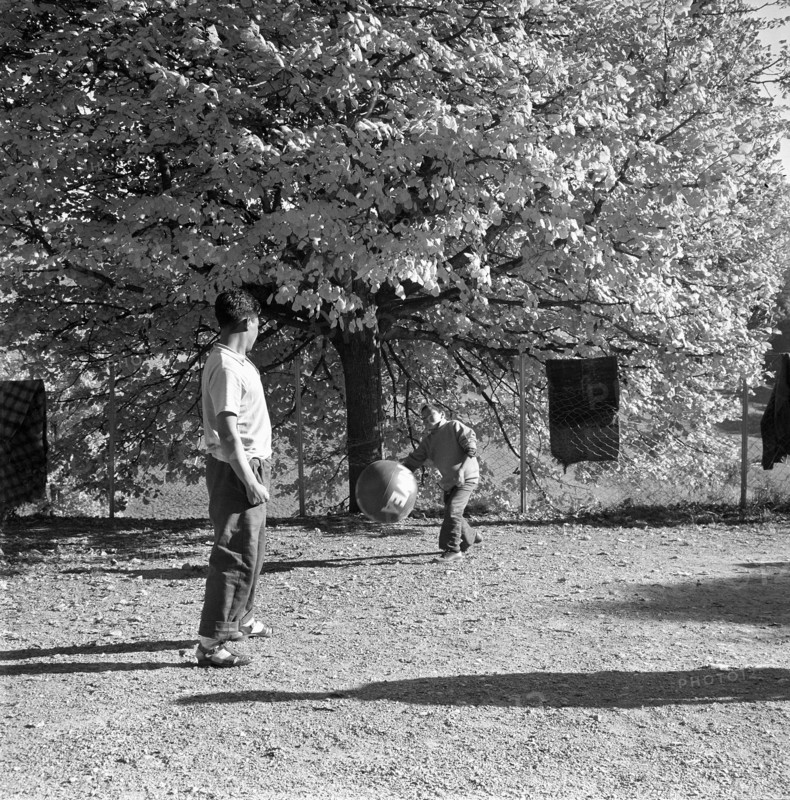 Tibetan playing football, underwater 1961