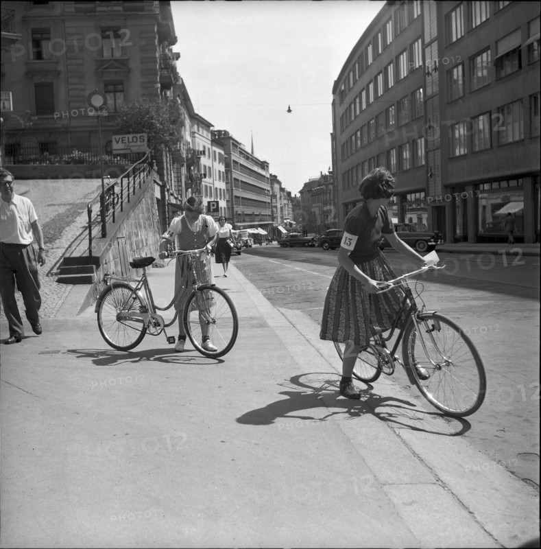 Bike riding test in Zurich, 1953