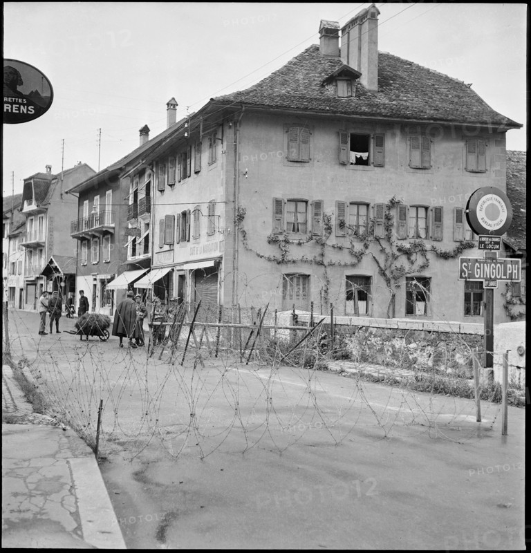 WW 2: French border behind barbwire barrage, St. Gingolph around 1943