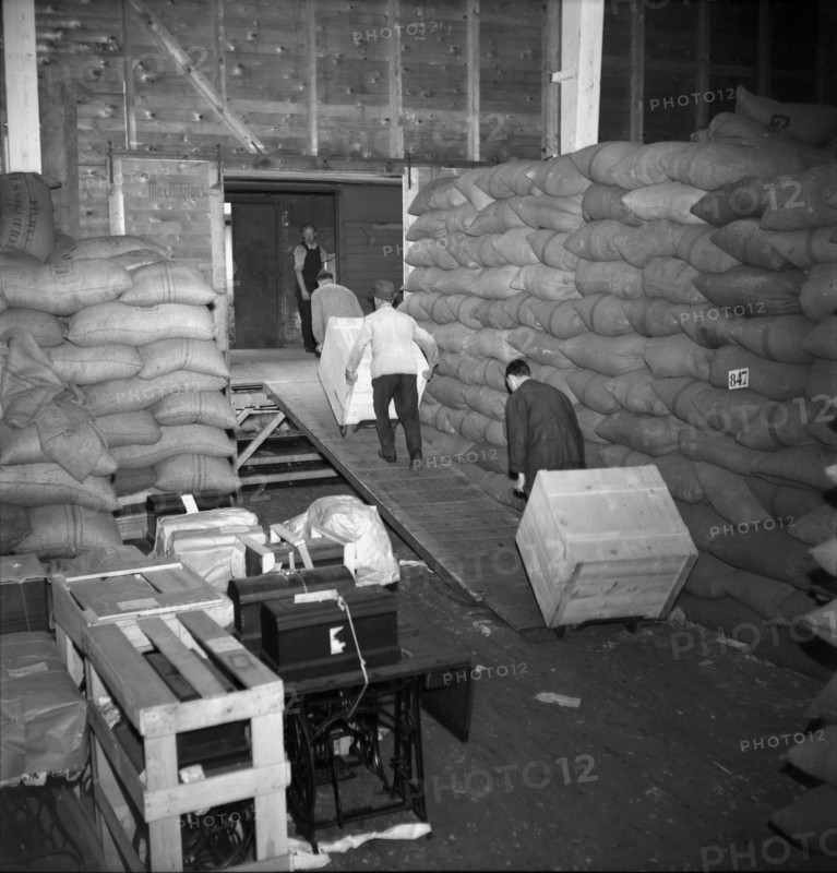 Swiss donation delivering sewing machines, 1945