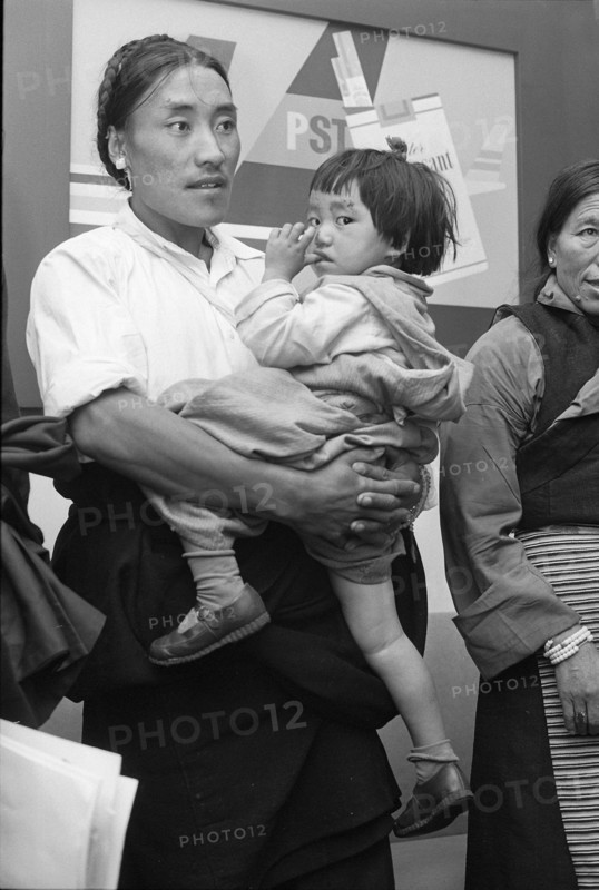 Tibetan refugees arriving at Zurich Kloten airport in 1966
