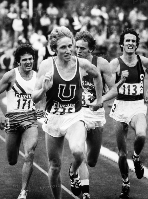 Swiss Championships Olten 1975, finals 800m: Haltinner, winner Aschwanden, Schoenenberger, Tallent