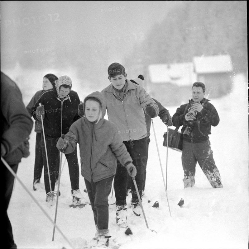 Frederika of Hanover ahead of Prince Charles, skiing holiday in Tarasp 1963