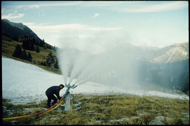 Snow cannon in action, 1983