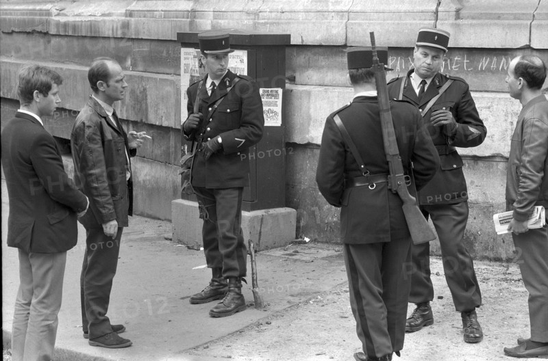 Student riots in Paris 1968: Policemen and passers-by