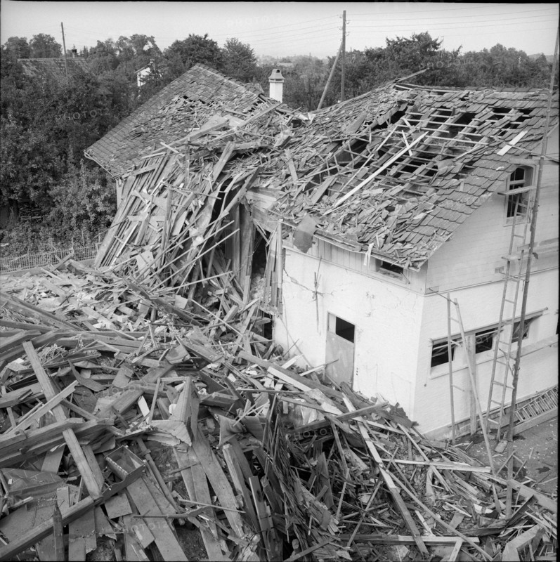 Destroyed houses after gas explosion in Neukirch 1962