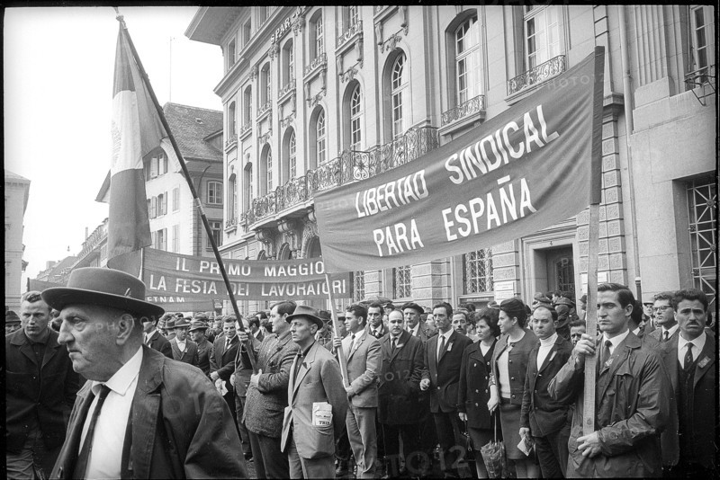 Spanish people at May Day rallies at Bundesplatz in Berne 1967