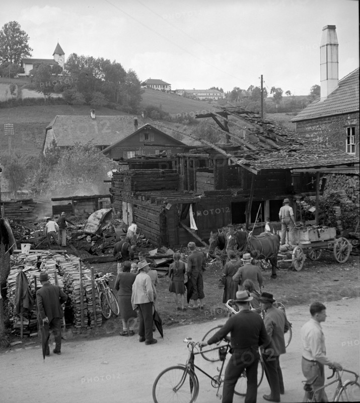 WW 2: bombing in Switzerland; bomb airdrop, dropping in Riggisberg, 1943.