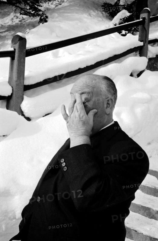Alfred Hitchcock at the lake St. Moritz in 1967