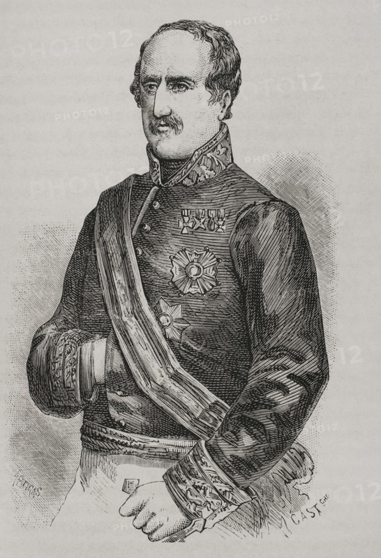 Rafael Maroto (1783-1847). Spanish military. He joined the troops of the pretender Carlos V (Carlos Maria Isidro de Borbon) in the First Carlist War. Together with Espartero, he starred in the Embrace of Vergara (August 31, 1839) which ended the conflict. Portrait. Engraving. ""Espartero: su vida militar, politica, descriptiva y anecdotica"" (Espartero: his military, political, descriptive and anecdotal life). Volume I, 1879.