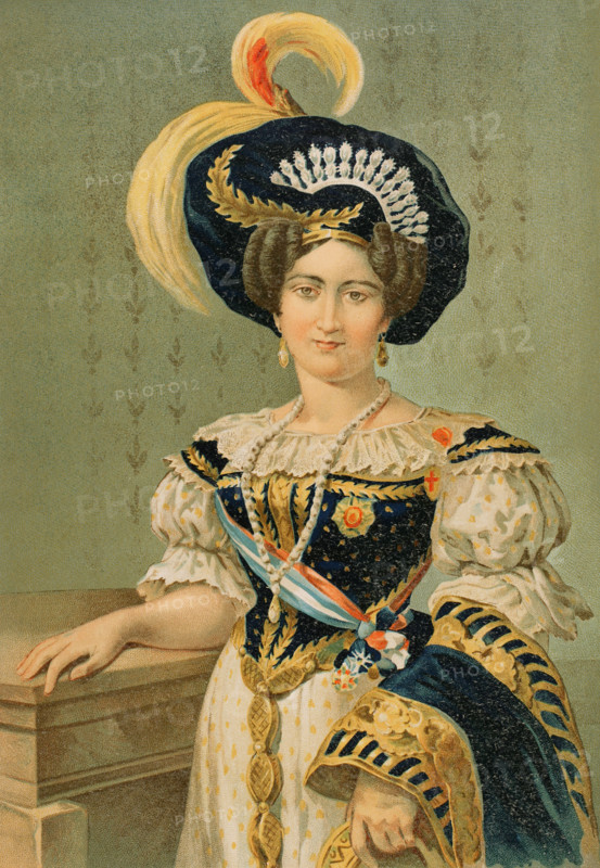 Maria Francisca of Braganza (1800-1834). Portuguese infanta of the House of Braganza. First wife of the Carlist pretender to the Spanish throne, Carlos Maria Isidro de Borbon (1788-1855). Portrait. Chromolithography. ""Historia de la guerra civil y de los partidos liberal y carlista"" (History of the Civil War and the Liberal and Carlist parties), by Antonio Pirala. Volume I. Madrid, 1889.