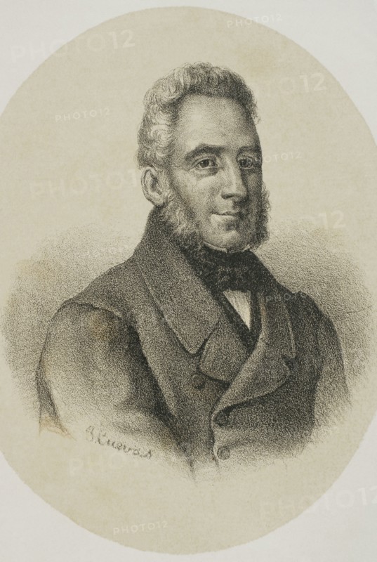Francisco Espoz y Mina (1781-1836). Spanish military. Leader of the guerrillas of Navarre during the Spanish War of Independence (1808-1814). He fought on the Isabeline army in the First Carlist War (1833-1840), being the most responsible for the fight in the north of Spain against the Carlists. Portrait. Drawing by Jose Cuevas. Lithography. ""Historia de la guerra civil y de los partidos liberal y carlista"" (History of the Civil War and the Liberal and Carlist parties), by Antonio Pirala. Volume II. Madrid, 1868.
