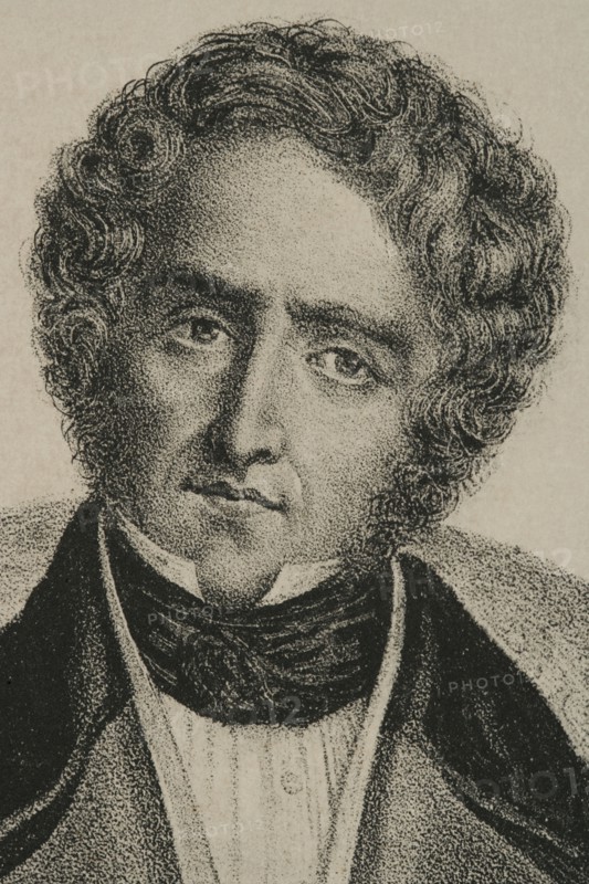 Juan Alvarez de Mendizabal (1790-1853). Spanish politician and financier who had great importance in the Spanish liberal Revolution. He was appointed Minister of Finance in July 1835 by the Count of Toreno, from which he promoted the confiscation of the confiscation of Catholic Church's properties. Portrait. Drawing by Jose Cuevas. Lithography. Detail. ""Historia de la guerra civil y de los partidos liberal y carlista"" (History of the Civil War and the Liberal and Carlist parties), by Antonio Pirala. Volume II. Madrid, 1868.