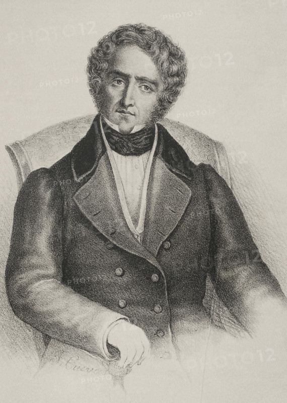 Juan Alvarez de Mendizabal (1790-1853). Spanish politician and financier who had great importance in the Spanish liberal Revolution. He was appointed Minister of Finance in July 1835 by the Count of Toreno, from which he promoted the confiscation of the confiscation of Catholic Church's properties. Portrait. Drawing by Jose Cuevas. Lithography. ""Historia de la guerra civil y de los partidos liberal y carlista"" (History of the Civil War and the Liberal and Carlist parties), by Antonio Pirala. Volume II. Madrid, 1868.