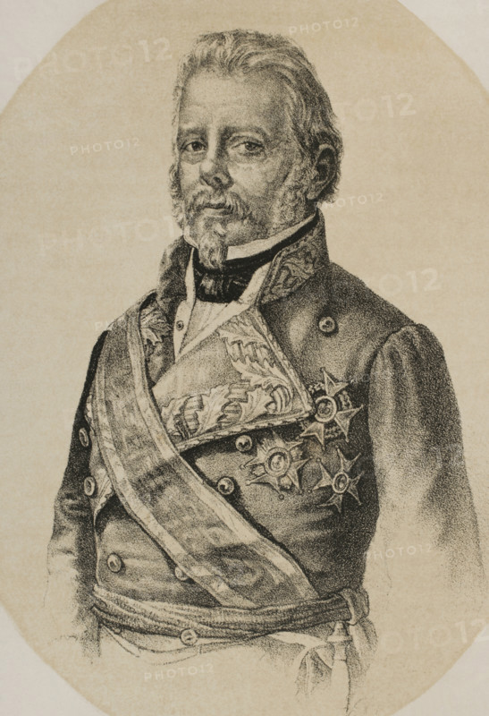 Evaristo San Miguel (Evaristo Fernandez de San Miguel y Valledor) (1785-1862). Spanish military officer and politician. Duke of San Miguel. Portrait. Lithography. ""Historia de la guerra civil y de los partidos liberal y carlista"" (History of the Civil War and the Liberal and Carlist parties), by Antonio Pirala. Volume III. Madrid, 1869.