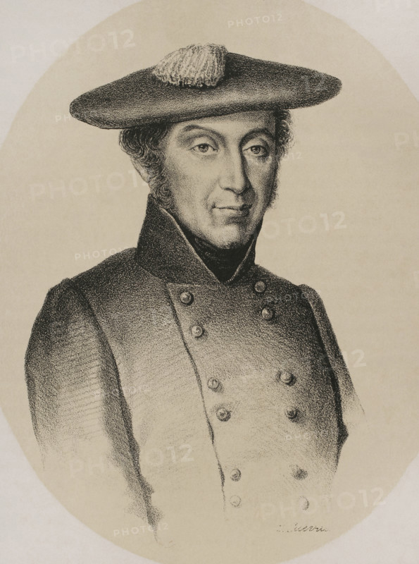 Miguel Gomez Damas (1785-1864). Spanish military. He fought on the Carlist troops during the two first Carlist wars. Portrait. Drawing by Jose Cuevas. Lithography. ""Historia de la guerra civil y de los partidos liberal y carlista"" (History of the Civil War and the Liberal and Carlist parties), by Antonio Pirala. Volume III. Madrid, 1869.