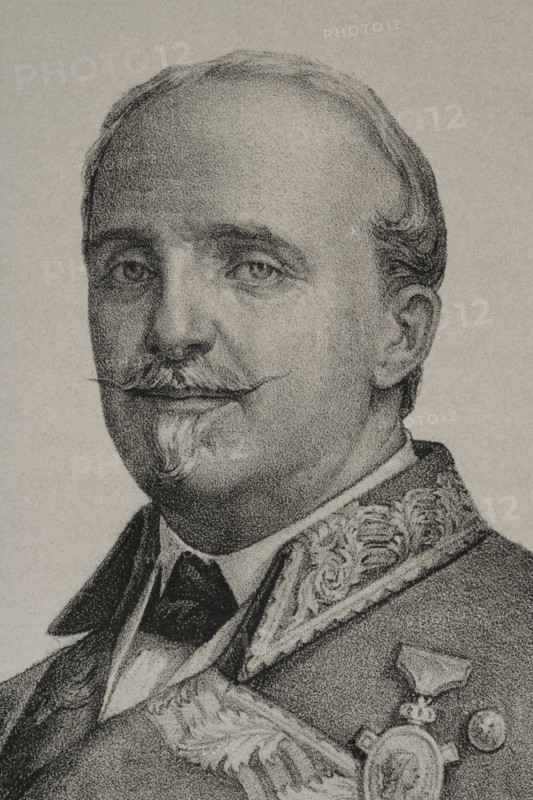 Leopoldo O'Donnell (1809-1867). Spanish military and politician. President of the Spanish government on several occasions after Espartero's Progressive Biennium (1854-1856). Portrait. Drawing by Jose Cuevas. Lithography. Detail. ""Historia de la guerra civil y de los partidos liberal y carlista"" (History of the Civil War and the Liberal and Carlist parties), by Antonio Pirala. Volume IV. Madrid, 1869.