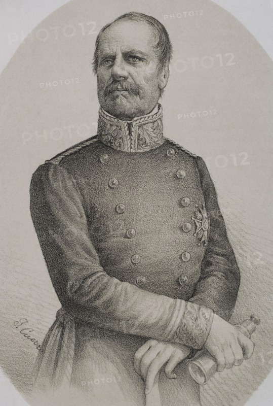 Rafael Maroto (1783-1847). Spanish military. He joined the troops of the pretender Carlos V (Carlos Maria Isidro de Borbon) in the First Carlist War. Together with Espartero, he starred in the Embrace of Vergara (August 31, 1839) which ended the conflict. Portrait. Drawing by Jose Cuevas. Lithography. ""Historia de la guerra civil y de los partidos liberal y carlista"" (History of the Civil War and the Liberal and Carlist parties), by Antonio Pirala. Volume V. Madrid, 1869.
