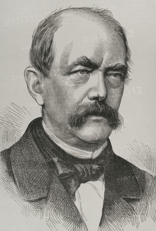 Otto von Bismarck (1815-1898). German statesman and politician. Artificer of the German unification in 1871. Portrait. Engraving. ""Historia de la Guerra de Francia y Prusia"" (History of the War between France and Prussia). Volume I. Published in Barcelona, 1870.