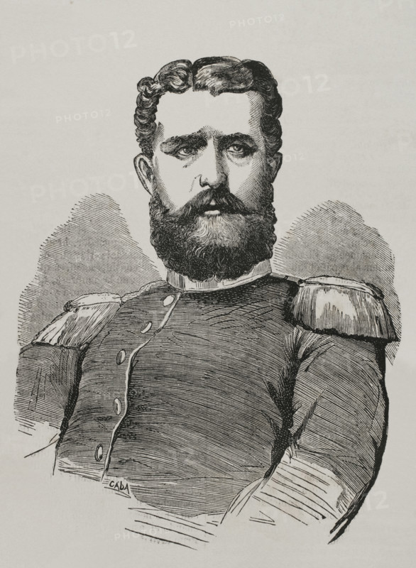 Leopold, Prince of Hohenzollern (1835-1905). Prussian noble, politician and military officer of the House of Hohenzollern. After the overthrow in 1868 of Queen Isabella II of Spain (1830-1904), Spanish General Juan Prim proposed in 1870 the Prince of Hohenzollern for the Spanish throne. Portrait. Engraving by Caba. ""Historia de la Guerra de Francia y Prusia"" (History of the War between France and Prussia). Volume I. Published in Barcelona, 1870.