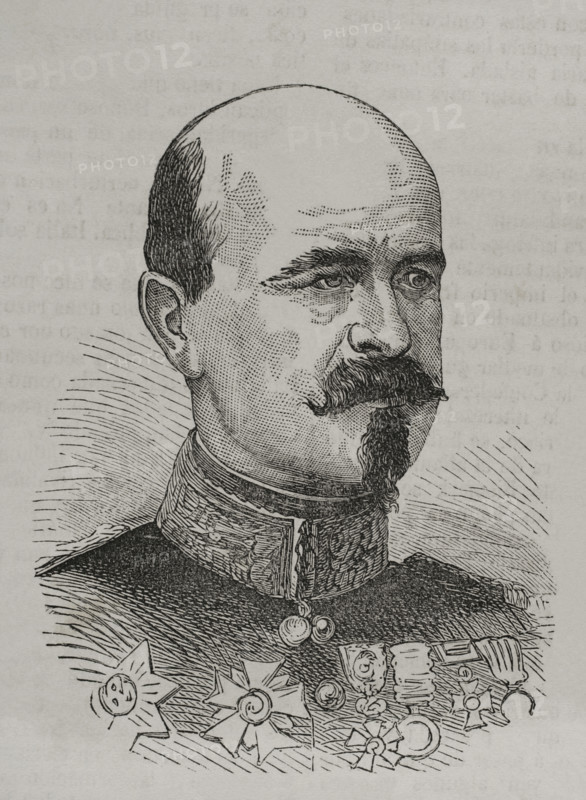 Louis-Jules Trochu (1815-1896). French general and politician. Portrait. Engraving. ""Historia de la Guerra de Francia y Prusia"" (History of the War between France and Prussia). Volume I. Published in Barcelona, 1870.