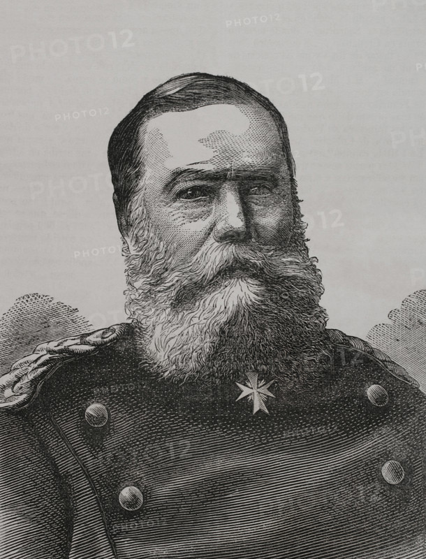 Eduard Vogel von Falckenstein (1797-1885). Prussian infantry general. Portrait. Engraving. ""Historia de la Guerra de Francia y Prusia"" (History of the War between France and Prussia). Volume I. Published in Barcelona, 1870.