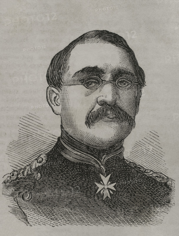 August Karl von Goeben (1816-1880). Prussian general. He was awarded the Grand Cross of the Iron Cross in 1870 for his service in the Franco-Prussian War. Portrait. Engraving. ""Historia de la Guerra de Francia y Prusia"" (History of the War between France and Prussia). Volume I. Published in Barcelona, 1870.