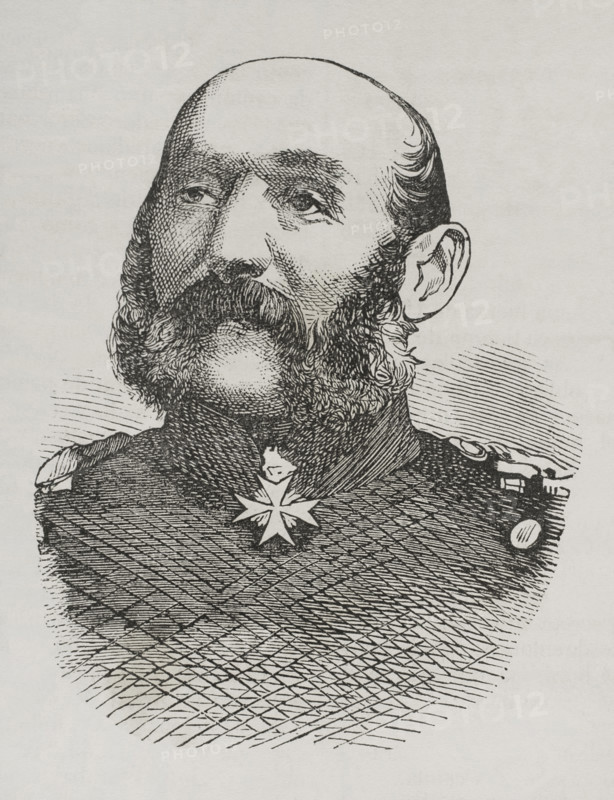 Gustav von Manstein (Albert Ehrenreich Gustav von Manstein) (1805-1877). Prussian general. Portrait. Engraving. ""Historia de la Guerra de Francia y Prusia"" (History of the War between France and Prussia). Volume I. Published in Barcelona, 1870.