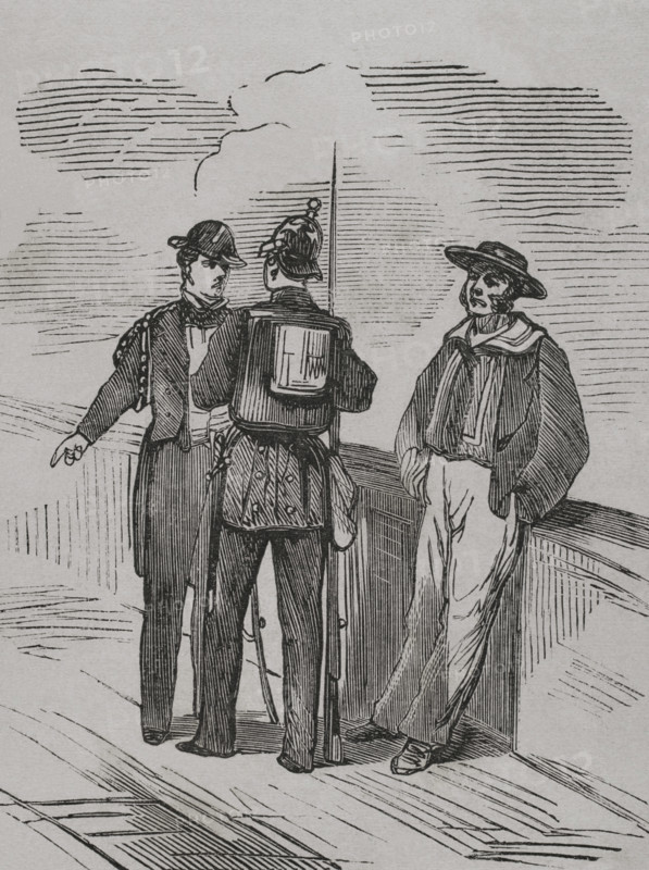 Franco-Prussian War (1870-1871). Prussian squadron seamen. Engraving. ""Historia de la Guerra de Francia y Prusia"" (History of the War between France and Prussia). Volume I. Published in Barcelona, 1870.