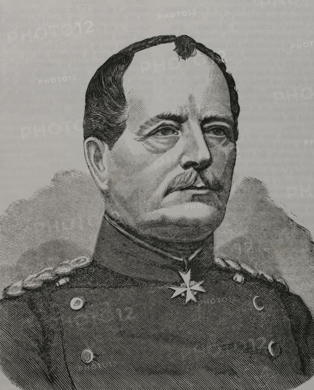 August von Werder (1808-1888). Prussian general. Portrait. Engraving. ""Historia de la Guerra de Francia y Prusia"" (History of the War between France and Prussia). Volume I. Published in Barcelona, 1870.
