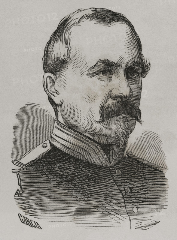 Joseph Vinoy (1803-1880). French general and politician. Portrait. Drawing by Garcia. Engraving by Paris. ""Historia de la Guerra de Francia y Prusia"" (History of the War between France and Prussia). Volume I. Published in Barcelona, 1870.