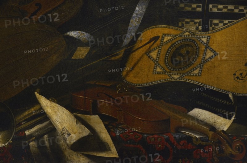 Bartolomeo Bettera (1639-1688). Italian painter. Still life with musical instruments. Oil on canvas. Detail. Ala Ponzone Civic Museum, Cremona, Italy.