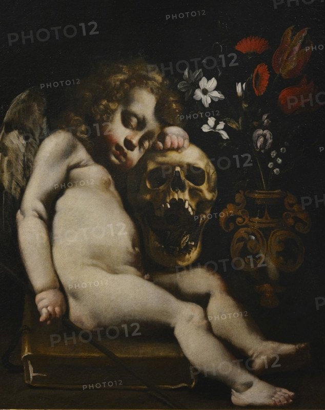 Luigi Miradori, known as ""il Genovesino"" or ""il Genoese"" (ca. 1610-1656). Italian painter. Sleeping Cupid (Vanitas), ca. 1650. Oil on canvas. Ala Ponzone Civic Museum, Cremona, Italy.