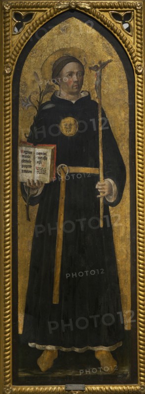 Saint Nicholas of Tolentino (1245-1305). Italian friar, the first saint of the Order of Saint Augustine. Portrait attributed to Bonifacio Bembo, Italian painter active from 1444 to 1478. Tempera on panel. Museo Civico Ala Ponzone. Cremona. Italy.
