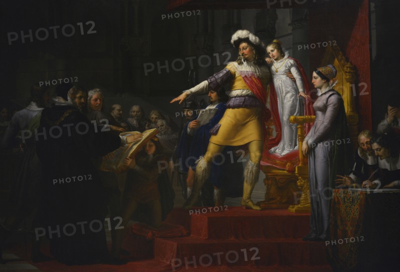 Pelagio Palagi (1775-1860). Italian painter. Before leaving for a Religious War, King Gustavus Adolphus of Sweden (1594-1632) assists the Oath of Allegiance of the Diet of Estates to his daughter Christina. Oil on canvas, 1824. Modern Art Gallery, Milan, Italy.