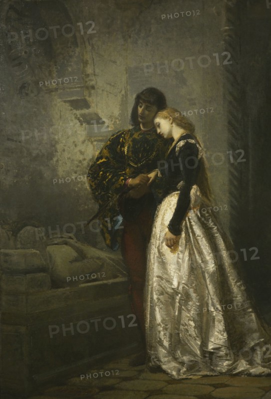 Tranquillo Cremona (1837-1878). Italian painter. A Visit to Romeo and Juliet's Grave, 1862. Oil on canvas, 144 x 100 cm. Modern Art Gallery, Milan, Italy.