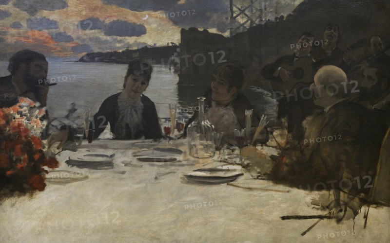 Giuseppe De Nittis (1846-1884). Italian painter. Pranzo a Posillipo (Lunch at Posillipo), 1879. Oil on canvas, 173.3 x 109 cm. Modern Art Gallery, Milan, Italy.
