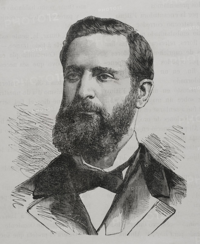 Henry Abbott (1834-1876). British merchant. German consul in the Ottoman city of Thessaloniki in 1876. Portrait. Engraving. ""La Guerra de Oriente"" (The Russo-Turkish War). Volume I. 1877.