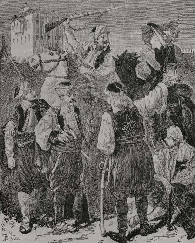 Russo-Turkish War (1877-1878). Ottoman irregular troops, the bashi-bazouk. Engraving. ""La Guerra de Oriente"" (The Russo-Turkish War). Volume I. 1877.