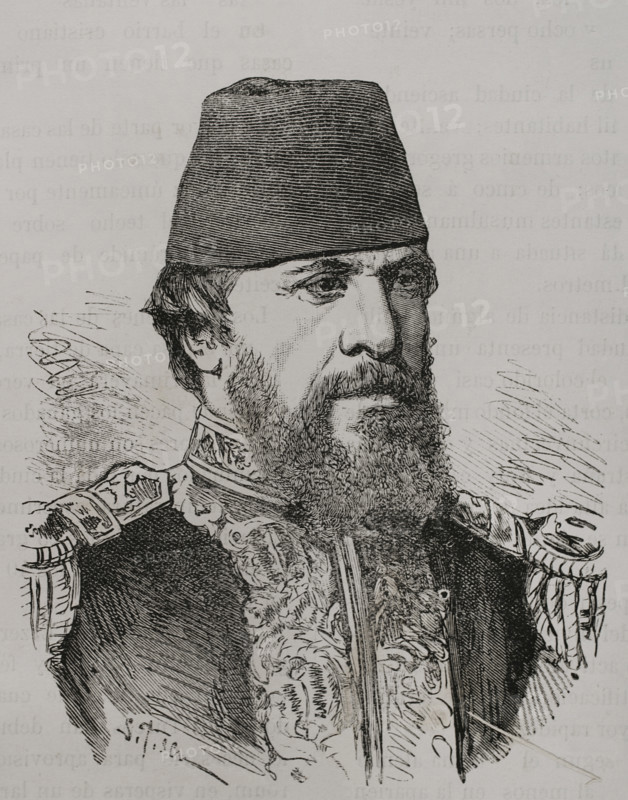 Hobart Pasha (1822-1886). English naval officer and Naval adviser to Turkey who was appointed a Marshal of the Ottoman Empire. He led the Ottoman Navy during the Russo-Turkish War (1877-1878). Portrait. Engraving. ""La Guerra de Oriente"" (The Russo-Turkish War). Volume I. 1877.