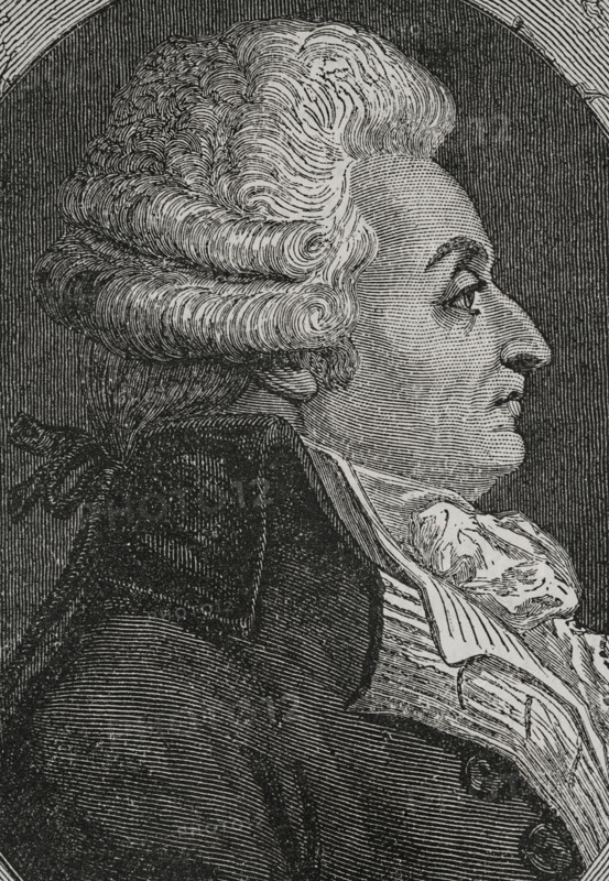 Marie-Jean Herault de Sechelles (1759-1794). French judge and politician who took part in the French Revolution. President of the National Convention (8 to 22 August 1793). Portrait. Drawing by Lienard. Engraving by Pannemaker. ""History of the French Revolution"". Volume I, 1876.